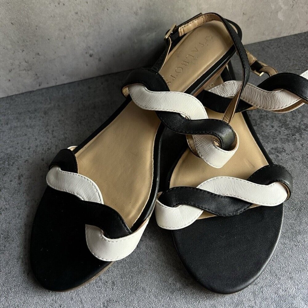 Talbots Black and White Braided Leather Slingback Sandals - Picture 7 of 16